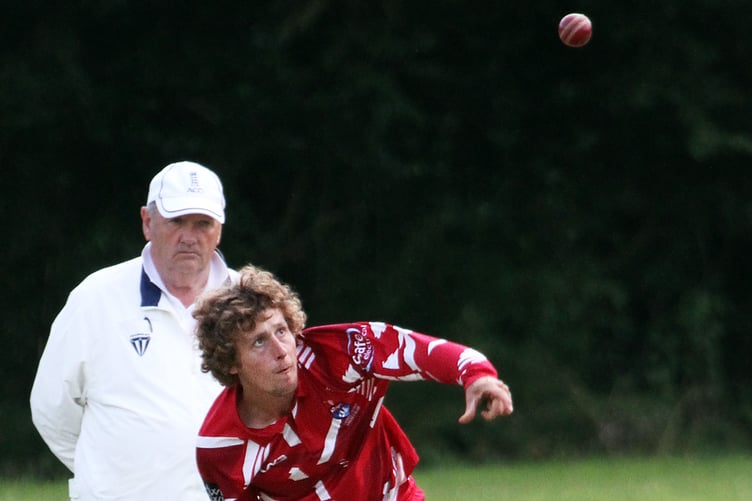 Tom Mansbridge bowling for Saundersfoot against Llangwm on July 26.