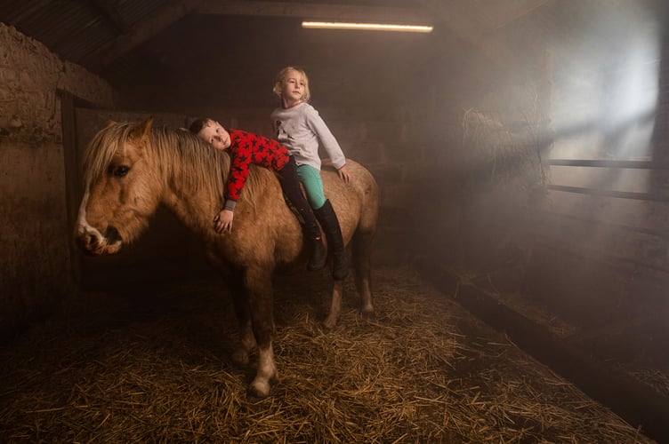 Siblings, Joanie Jones, 8, and Howie Jones, 6, of Cefn Stud, Swansea, tend to their delightful Section C, cob type Welsh hill pony named Gavin. Cefn Stud has been in the family since 1910 and have their ponies conservation graze the picturesque, historical hillside, around Cefn Bryn throughout the year.