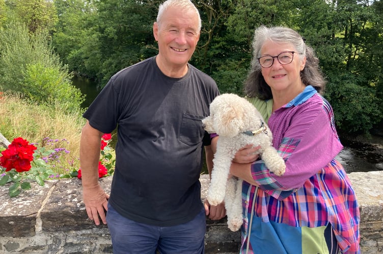 The Reverend Canon Delyth Wilson and her husband Paul, and dog Mali, in Abergorlech (pic by Richard Youle and free for use for wire partners) 