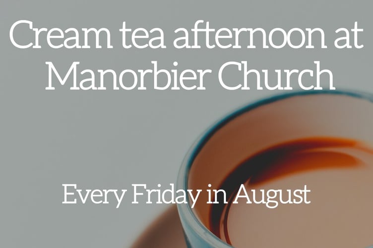 Cream Tea poster Manorbier Church