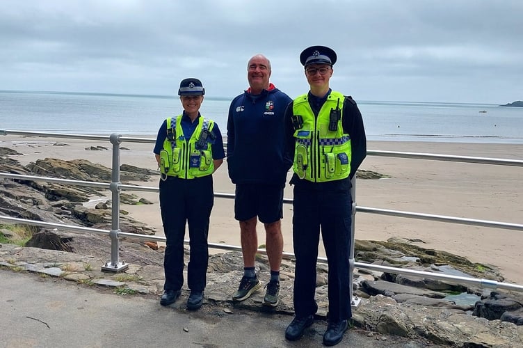 Cllr Chris Williams on a recent walkabout with PCSOs around Saundersfoot