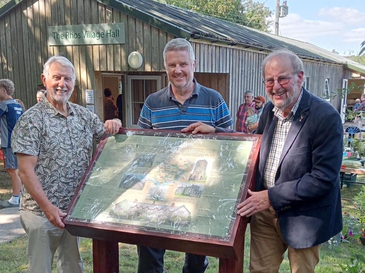 Pictured with the new interpretation panel at The Rhos are, left to right: artist Graham Brace, Steve Jones and John Evans.