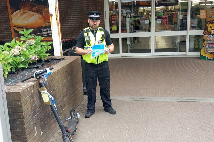 PC 823 Gray and PCSO 8078 Flanagan have been at Sainsbury's in Tenby, next to the town's multi-storey car park educating members of the public on the use of E-Scooters.