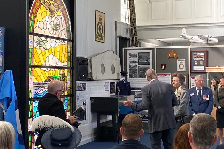 The Princess Royal was invited to unveil a plaque marking the return of the historic RAF Pembroke Dock Memorial Window.