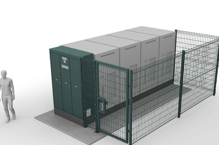 An impression of the battery box with ‘paladin fence’ proposed for the micro energy storage project at St Daniel\'s Hill and St Daniel\'s Drive, Pembroke. Picture: AMP Clean Energy Pembrokeshire County Council application.