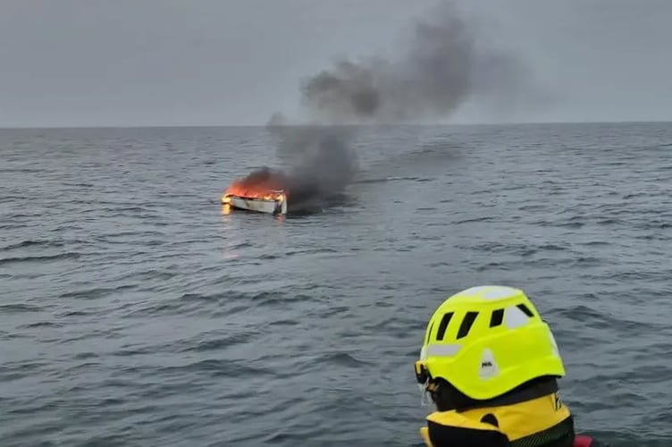 The volunteer crew soon spotted a burning yacht some 12 miles south of Caldey Island and made best speed towards it.