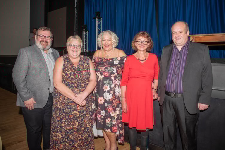 Pictured are Chris Fox (Tindle Newspapers), Carole Richards and Heather Wood (Forest Review), Carolyn Cox (Tenby Observer) and Ben Warner (Tindle).