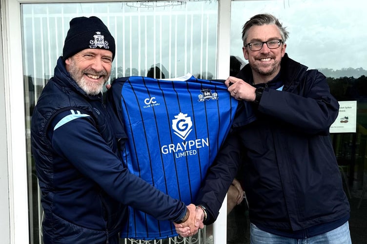 Dan Heritage with Lukas Gamble, Kilgetty AFC first team manager