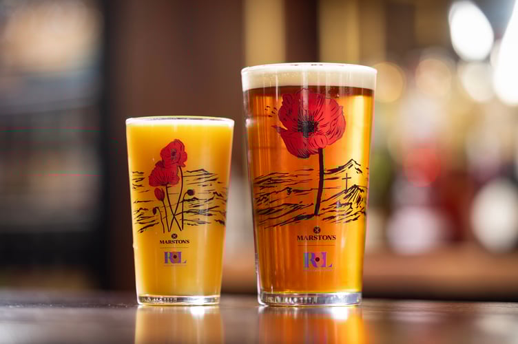 EMBARGOED TO 0001 MONDAY OCTOBER 27
EDITORIAL USE ONLY
New limited-edition pint and half-pint glasses designed by Royal Marine veteran and artist Colin Waite for Marstonâs and the Royal British Legion for this yearâs Poppy Appeal as part of the Raise a Glass campaign, with the glasses being available in Marstonâs pubs from Sunday 2nd until Tuesday 11th November, London. Issue date: Monday October 27, 2025. PA Photo. Photo credit should read: Matt Alexander/PA Media Assignments