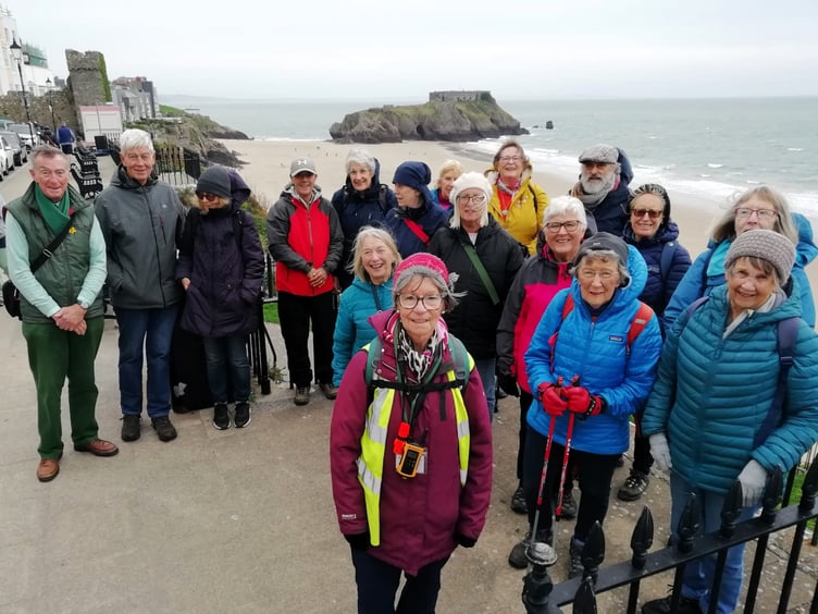 Steps2Health’s Steadies walkers, seen on Tenby’s Esplanade with St Catherine’s Island in the background on October 18