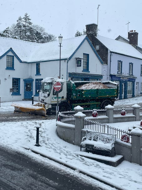 A snow plough and grit lorry arrivng in Narberth on the morning of November 20.