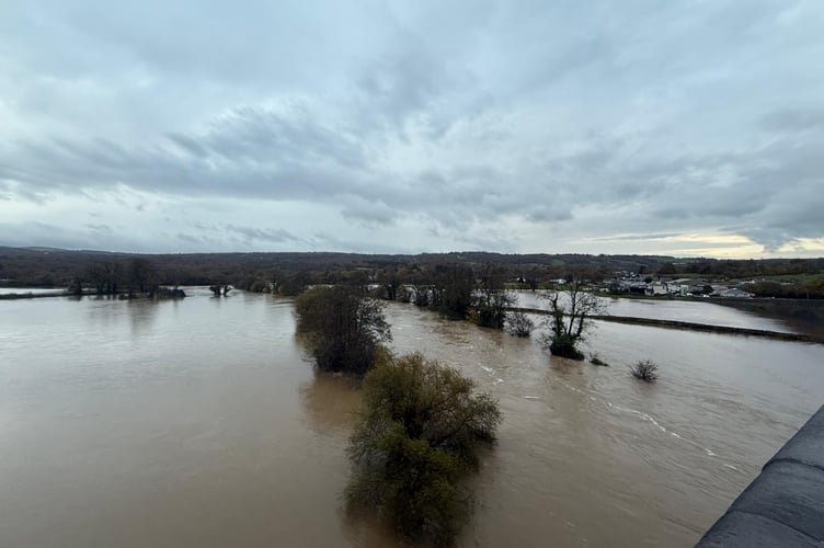 The River Towy, pictured in Llandeilo having burst its banks in recent weeks (pic Paul Turner and free for use for wire partners) 