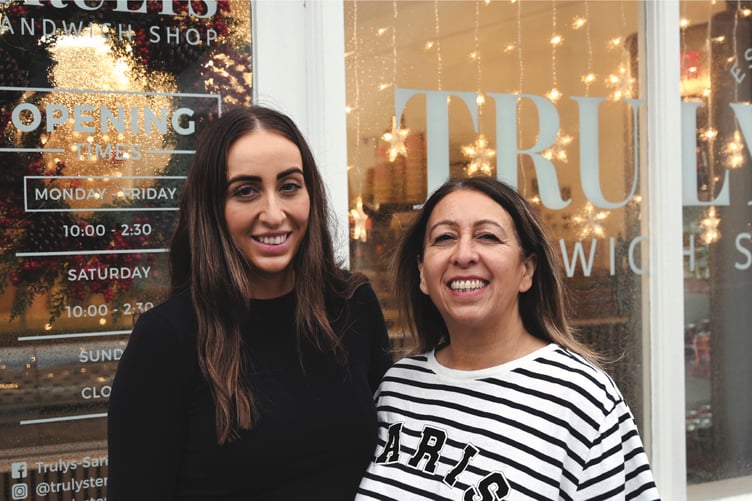Ruby Goodrick and Nicola Goddard outside Trulys Sandwich Shop, Tenby