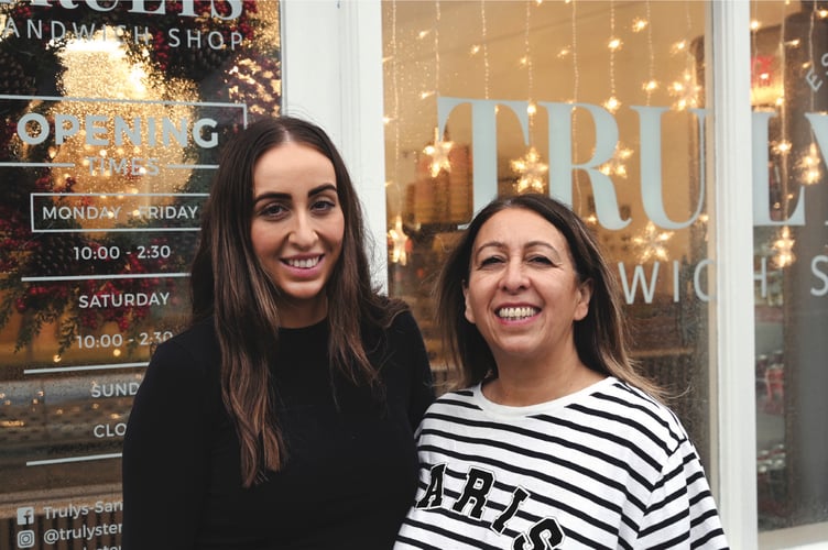 Ruby Goodrick and Nicola Goddard outside Trulys Sandwich Shop, Tenby