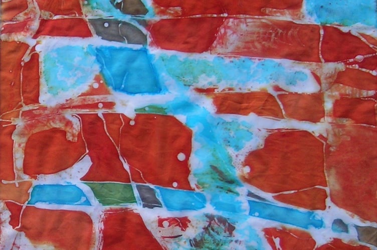 Photos attached: The Waterfront Gallery, Marloes Strata Batik by David Gomersall, 