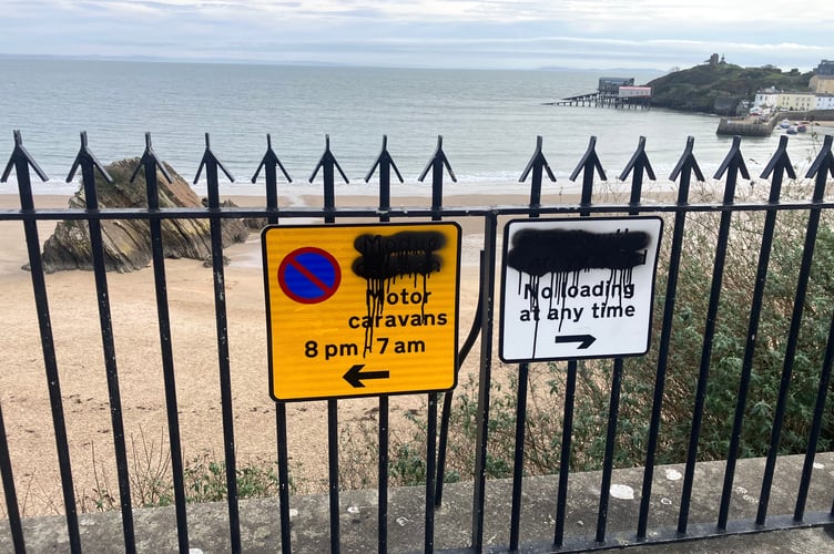 Tenby North Beach vandalism graffiti