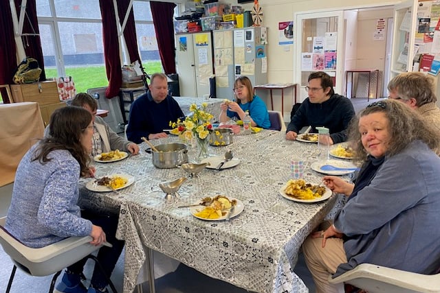 Members of the Tenby Project sharing lunch together at Augustus Place. Their weekly Monday session starts at 10.30am with a coffee morning open to all.