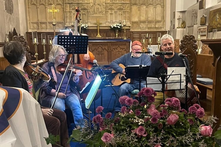 The Varifolkals, performing at the bells’ homecoming celebration in St Mary’s, Pembroke