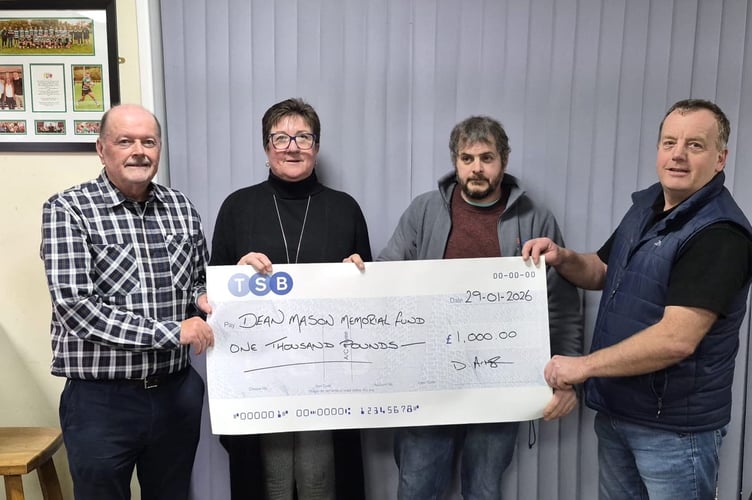 Pictured at the Whitland Classic Motor Club meeting are: Malcolm Thomas (Club chairman), David Armytage (Club treasurer), Gwenfair Mason (CRY) and Alf Williams (Club vice chairman).