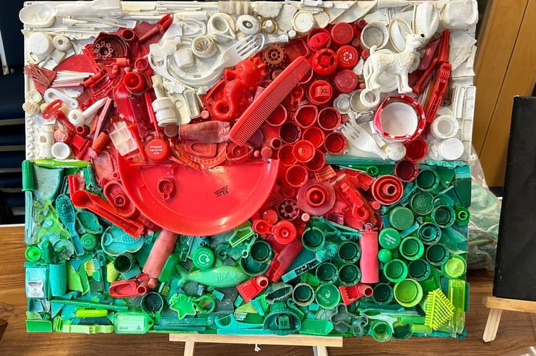 The artworks on display were created entirely from litter collected from local beaches, with everyday items reimagined into striking pieces that tell the story of marine pollution and its real impact on our coastline. 