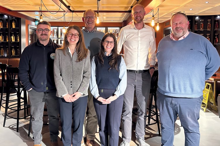 Chris Reynolds, milk supply & farm services manager, Pembrokeshire Creamery; Freya Chambers, senior programmer manager, LENs Wales; Donald Lunan, CEO LENs; Emma Adams, head of sustainability, Puffin Produce and
Pembrokeshire Creamery; Simon Miller, co-founder and managing director, 3Keel; Huw Thomas, CEO Puffin Produce and Pembrokeshire Creamery.