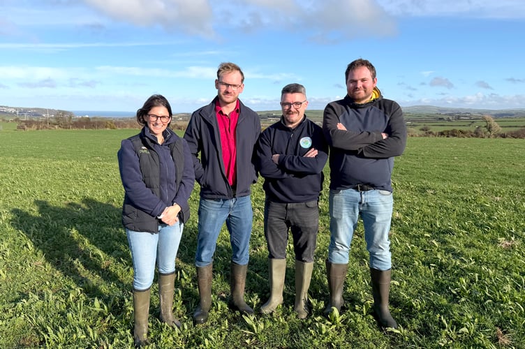 Emma Adams, head of sustainability, Puffin Produce and
Pembrokeshire Creamery; Tomos James, dairy farmer; Chris Reynolds, milk supply and farm services manager, Pembrokeshire Creamery; Owain James, dairy farmer.