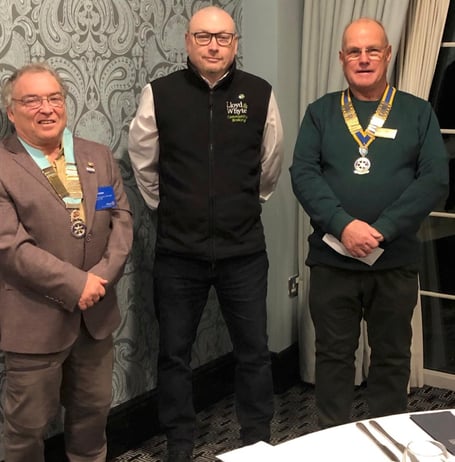 Newly inducted Corporate Member Stephen Vale, with South Wales District Governor Ian Hughes (left), and Narberth and Whitland Rotary President Robin Bradbury.