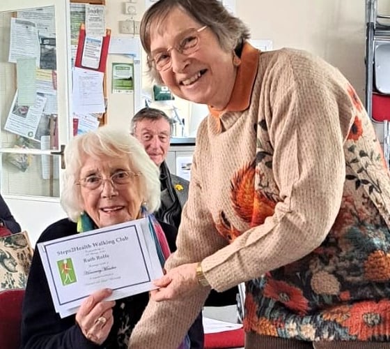 As a founder member of Steps2Health - Ruth was made honorary member of the Tenby walking group when it held its AGM at Augustus Place Community Centre.