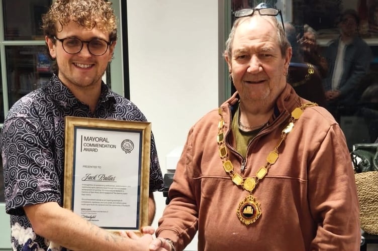 Jack Pallas receives a Mayoral Commendation for his 135-mile run to raise awareness for 'The Sammy-Sized Gap' charity, honouring his friend Sam Price.