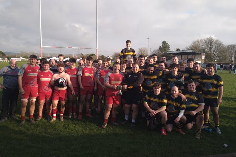 Llangwm celebrate match win, Pembroke celebrate Palmer Cup win