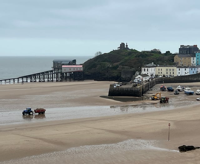 Dredging at Tenby Harbour and North Beach ahead of Easter boat-lift