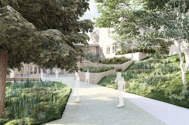 artist's impression of the landscaped central area of an extended Coleg Sir Gar Pibwrlwyd Campus (image by Sheppard Robson Architects and free for use) 