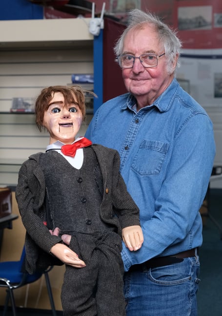 Paul Elliott with Charlie, the 100-year-old ventriloquist’s doll