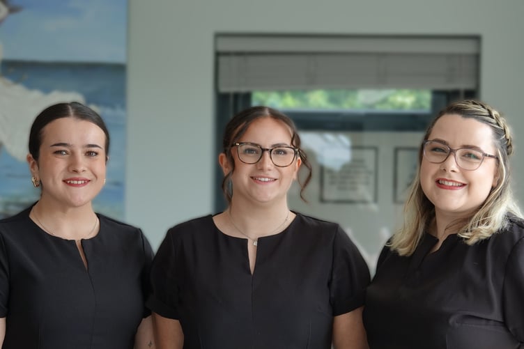 Grace, Levi and Bethan, full time spa therapists at award-winning Wolfscastle Spa.
