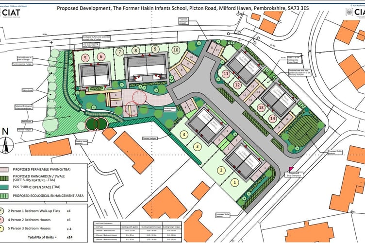 The plans for the housing scheme at the former Hakin Infants. Picture: Pembrokeshire County Council application/R L H Architectural.