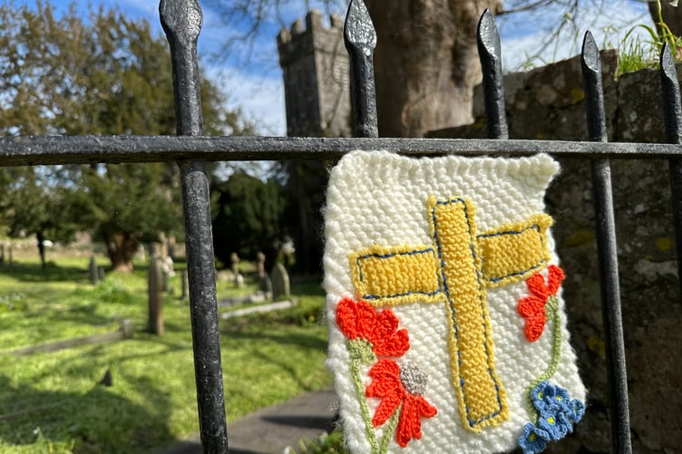 Yarn banner outside Penally Churchyard