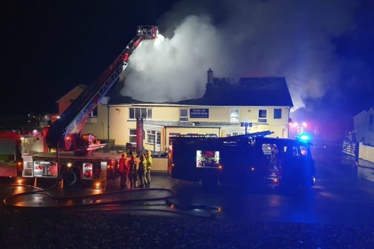 Firefighters tackling the blaze at The Duke Of Edinburgh Inn, Newgale. Picture: Mid and West Wales Fire and Rescue Service.
