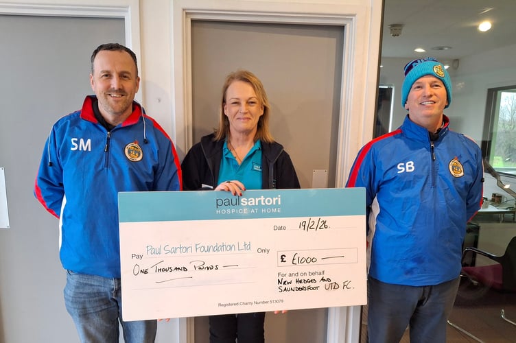 Stuart McLaren and Simon Brace from NHS Utd are pictured with Jo Lutwyche from Paul Sartori.