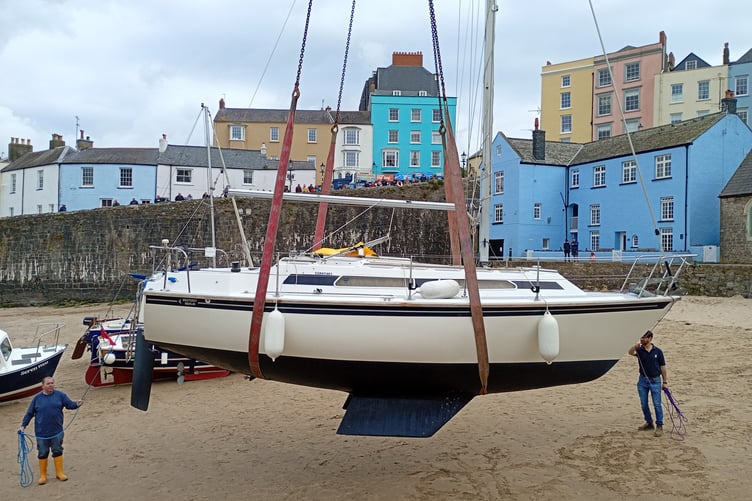 The boat lift at Tenby Sailing Club