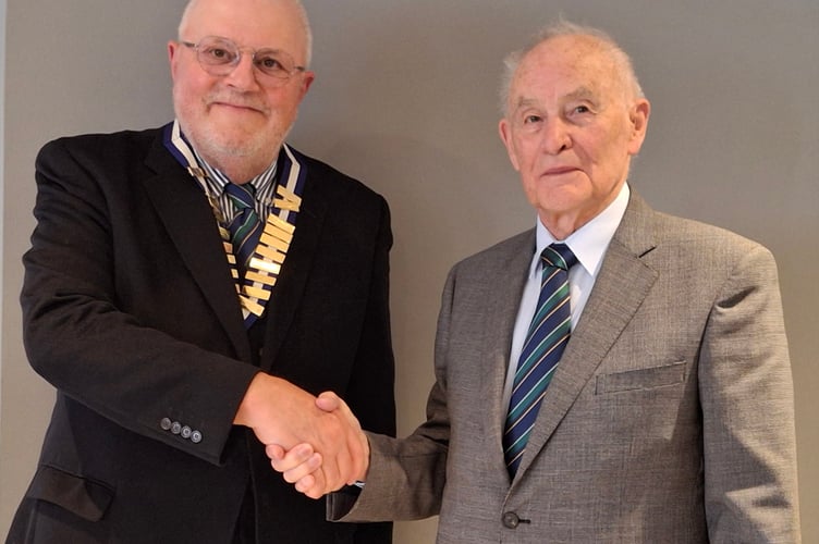 Narberth and District Probus Club President David Thomas with guest speaker Mike Bearman