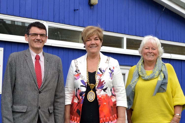 Andrew Davies pictured with former Tenby Mayors and town councillors Sue Lane and Tish Rossiter.
