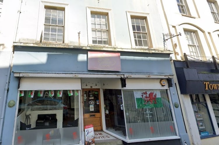 Plans have been submitted to convert the Grade II-listed Pink Cat Shop, High Street, Haverfordwest to six flats and a café. Picture: Google Street View.