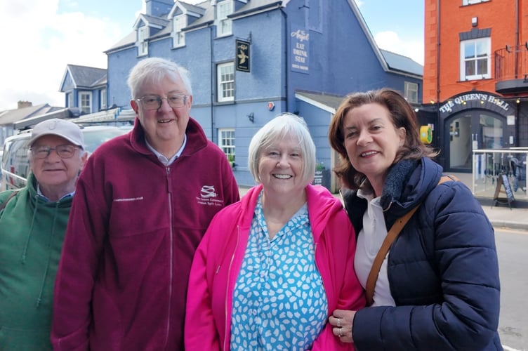 Eluned Morgan meeting constituents in Narberth High Street with Mark Drakeford.
