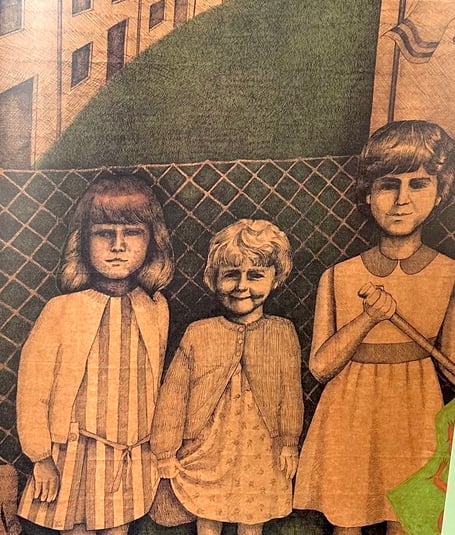 ‘Hubberston Girls’ is a deeply personal series of works drawn and painted on brown paper,