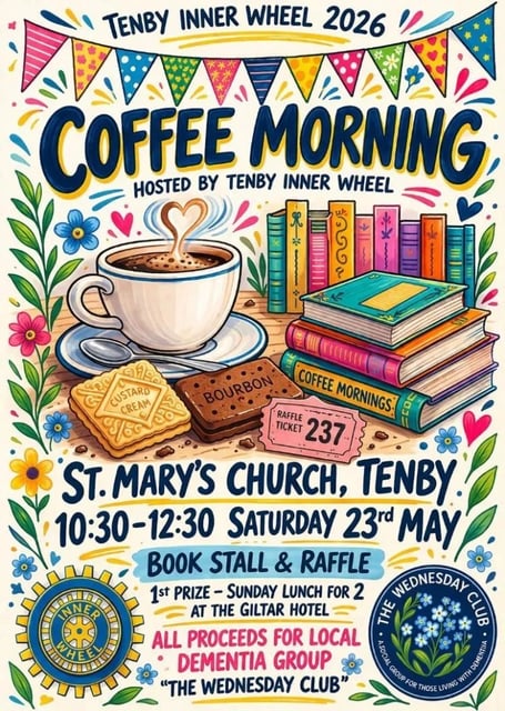 Tenby Inner Wheel Coffee Morning, Saturday, May 23, 10.30am-12.30pm