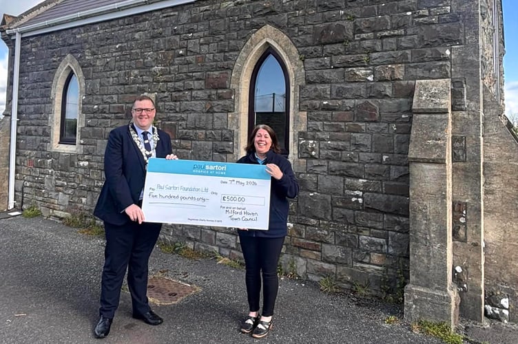 Judith Williams, Grant Development Officer with Mayor of Milford Haven, Councillor William Elliott 