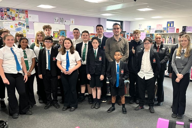 Henry Tufnell MP with pupils at Ysgol Harri Tudur, Pembroke