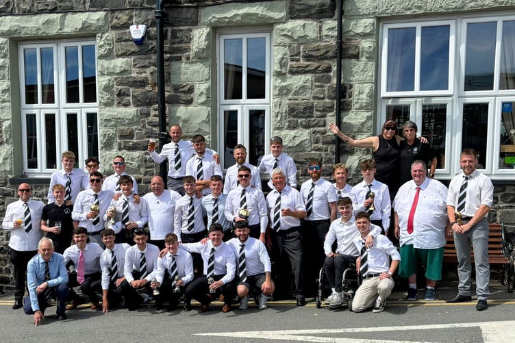 Barmouth players and officials at the Royal Hotel