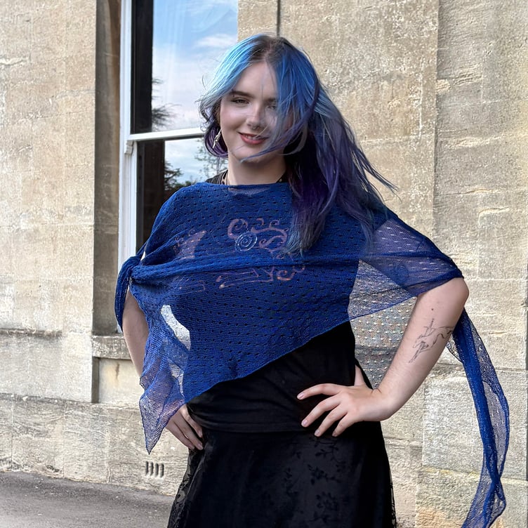 One of Megan’s shawls being modelled