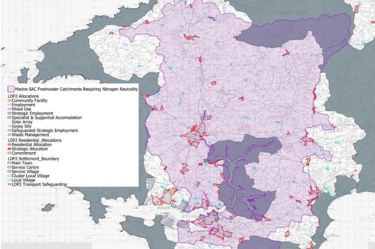 The freshwater catchment areas requiring Nitrogen Neutrality in Pembrokeshire. Picture: Pembrokeshire County Council reports.